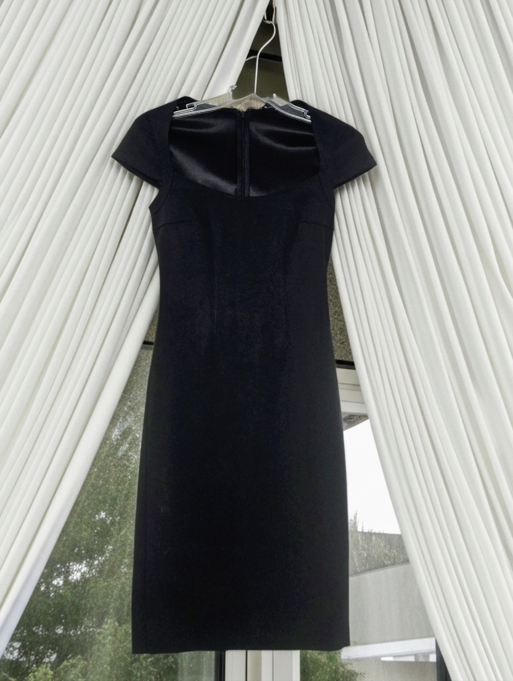 Vintage Classic Bodycon Black Cap-Sleeve Midi Dress By Maria Bianca Nero Size S